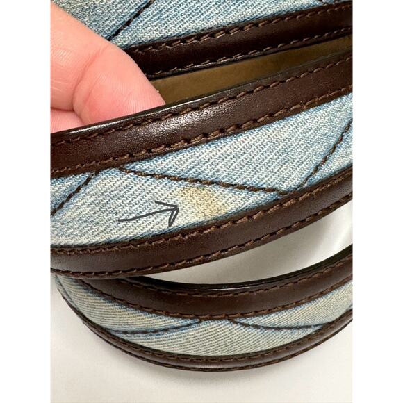 RARE Brioni Brown Leather Blue Quilted Denim Belt Solid Brass Buckle Sz 100 / 40 - Picture 4 of 12